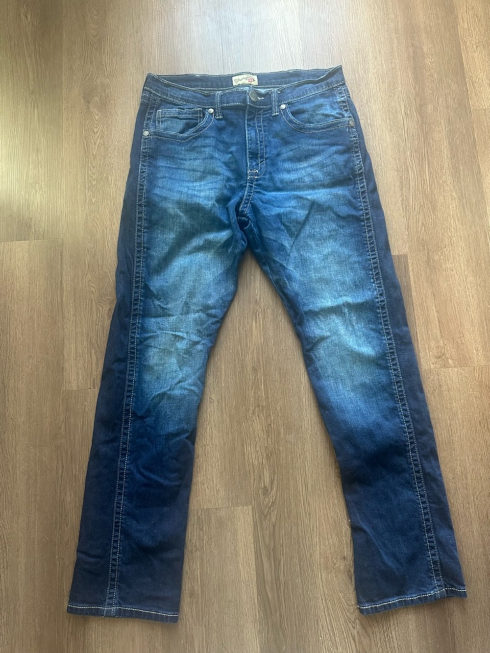 Wrangler 20X Men's Dark Blue Relaxed Flex Fit Denim Jeans Embroidered 34x34